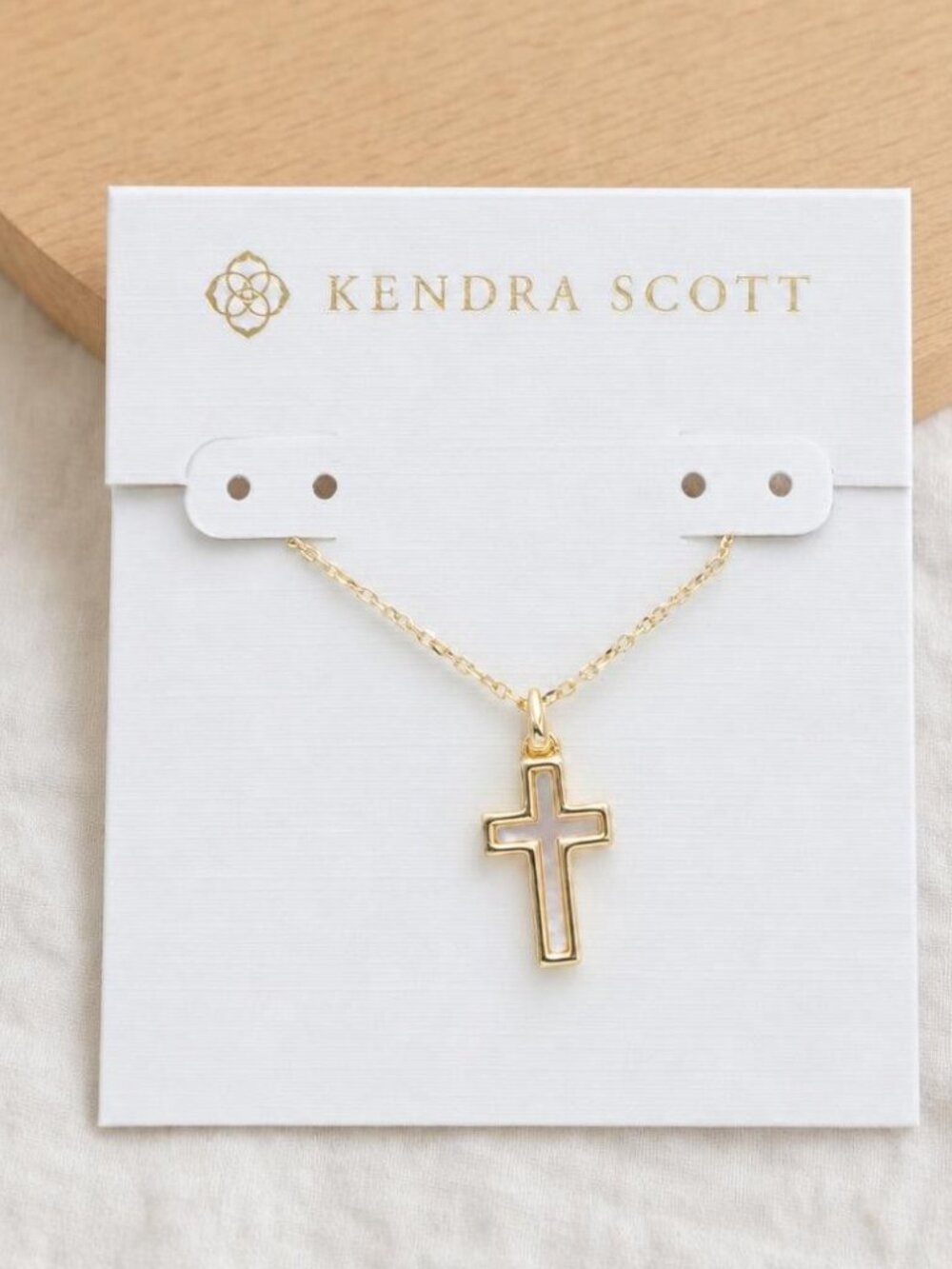 Kendra Scott Cross Gold White Lab Grown Opal Pendant Necklace